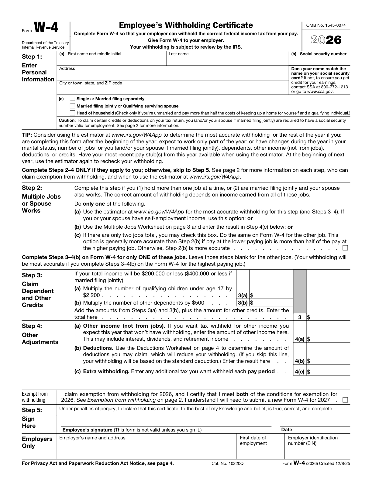 W-4 page 1 (official)